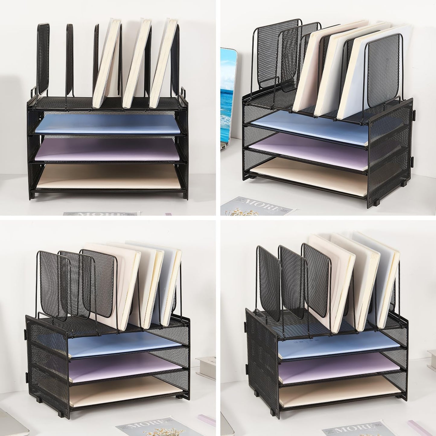 Desk Organizers and Accessories, 3-Tier Paper Organizer with 5 Vertical File Holders, File Folder Organizer (Black, 3T)