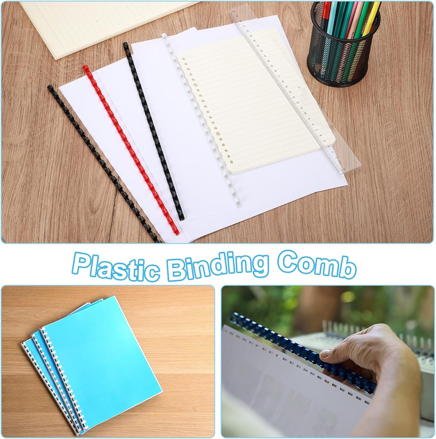 PATIKIL 12mm (1/2") Plastic Binding Combs, 50 Pcs 21 Rings Comb Binding Spines 90 Sheet Capacity Letter Size for Binding Paper Sheets, White