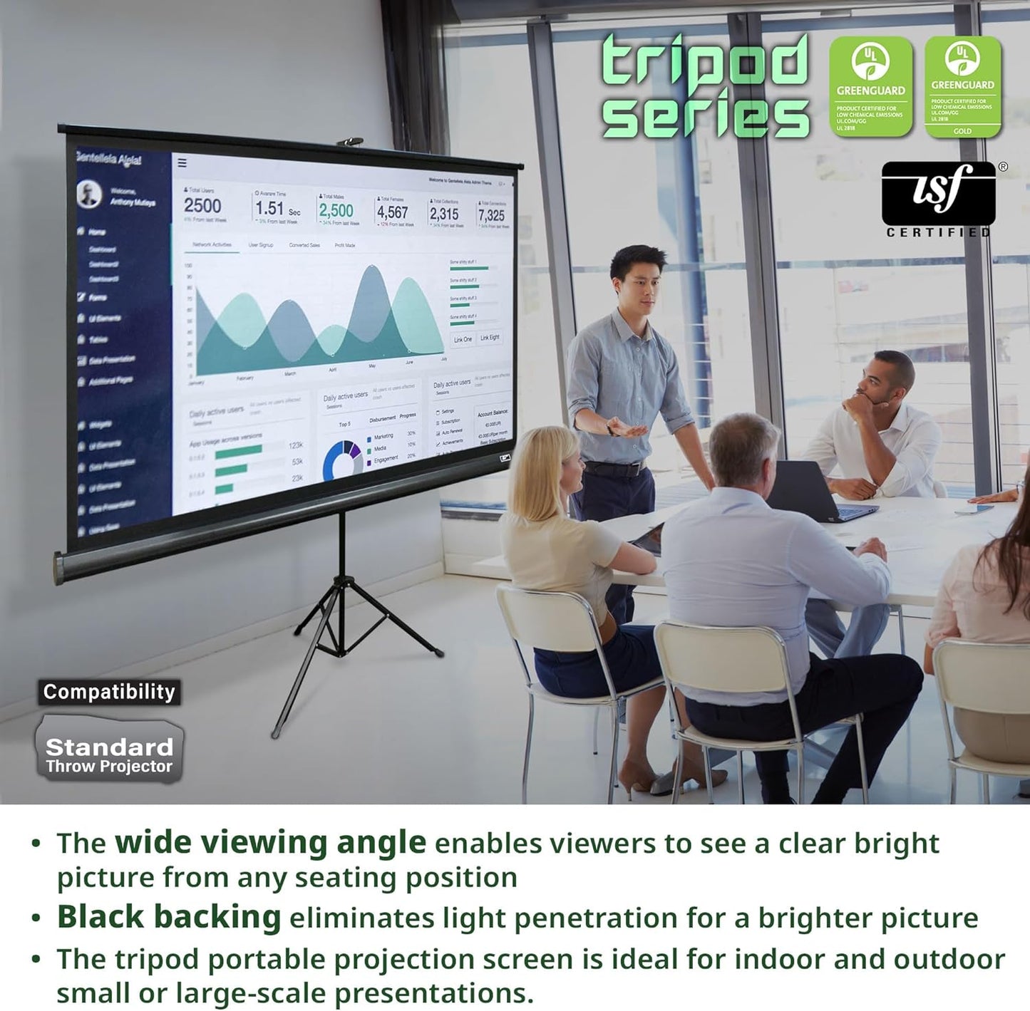 Elite Screens Tripod Series, 120-inch Adjustable Multi Aspect Ratio 16:9 Portable Indoor Outdoor Projector Screen, 8K / 4K Ultra HD 3D Ready, US Based Company 2-YEAR WARRANTY, T120UWV1 - Black