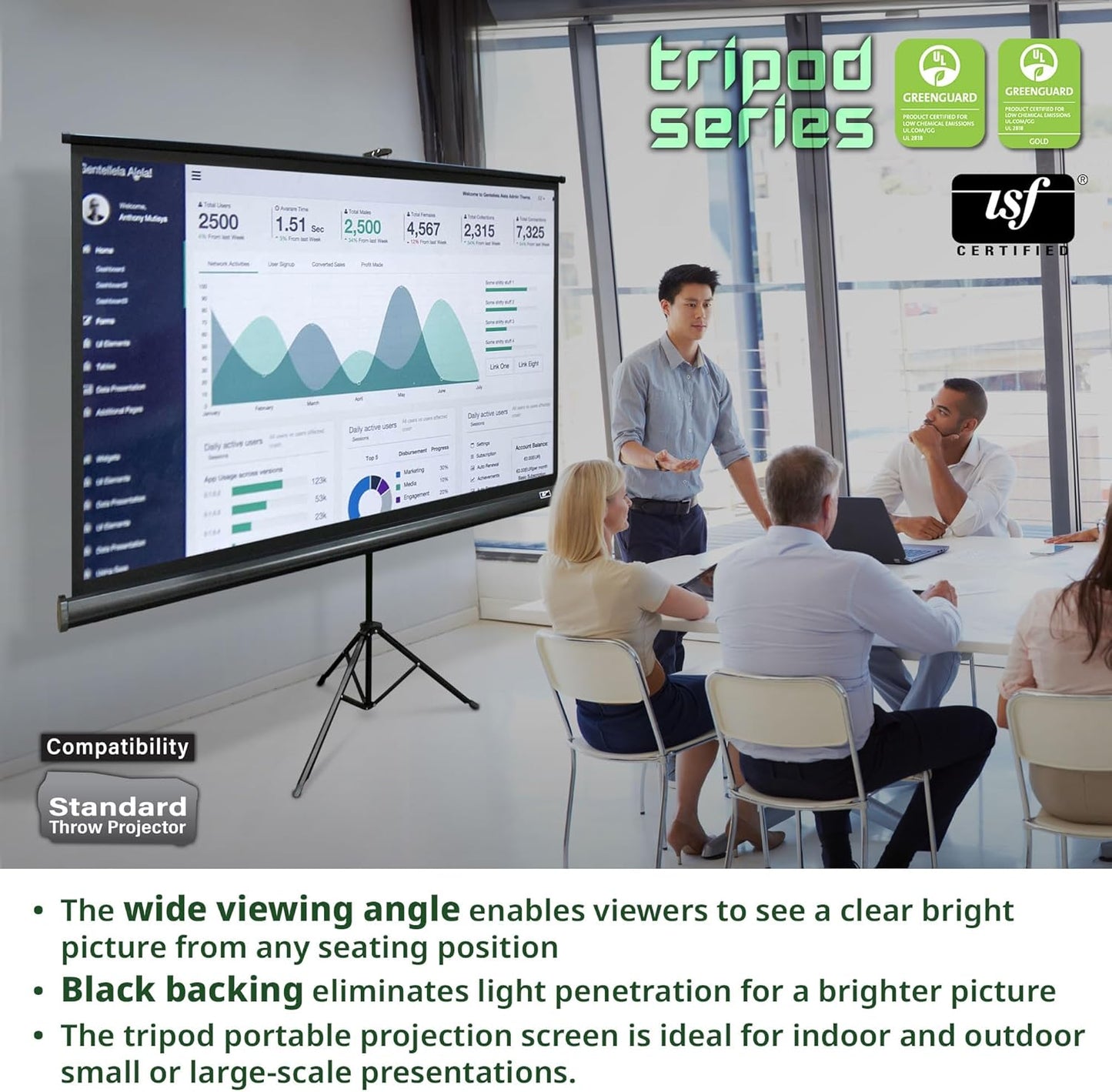 Elite Screens Tripod Series, 113-INCH 1:1, 16:9, 4:3 Adjustable Multi Aspect Ratio Portable Indoor Outdoor Projector Screen, 8K 4K Ultra HD 3D Ready, US Based Company 2-YEAR WARRANTY, T113NWS1 - White