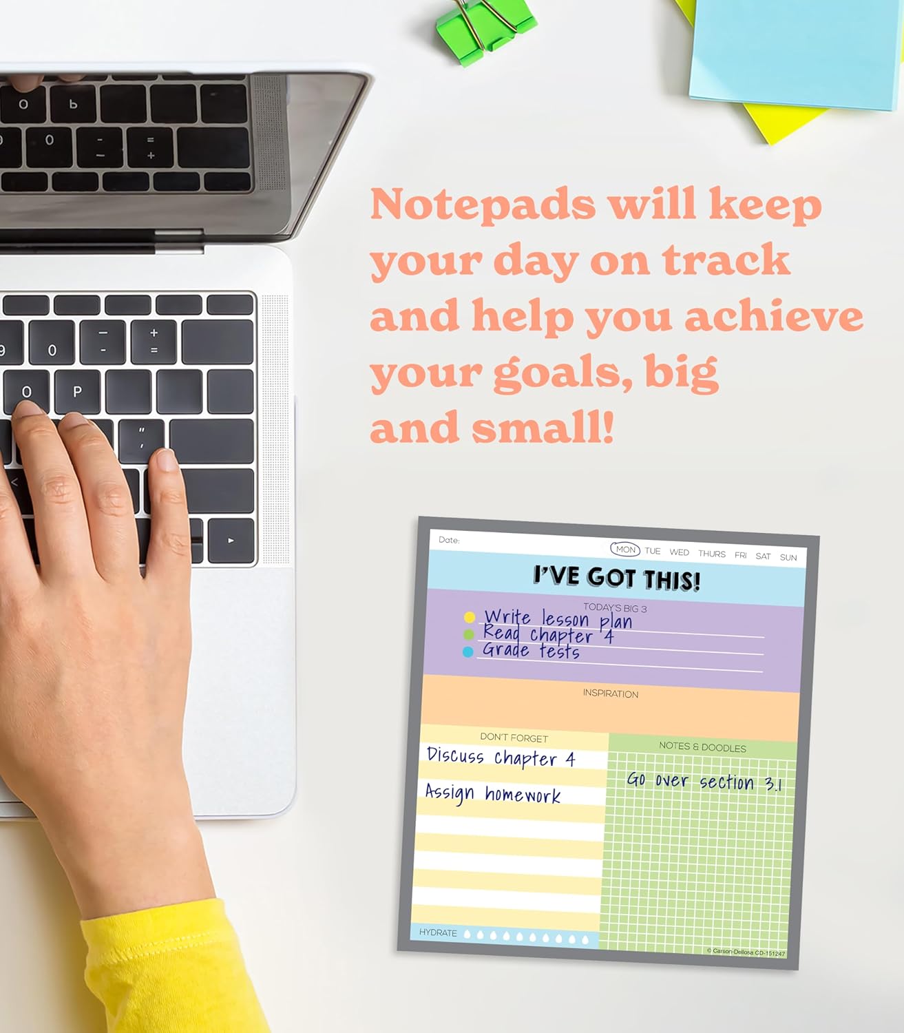 Carson Dellosa I've Got This Notepad 3-Pack Set, Note Pads for To Do List, Goals, Sketch Pad, Checklist, and Classroom Organization Stationary, Desk Accessories and Office Supplies