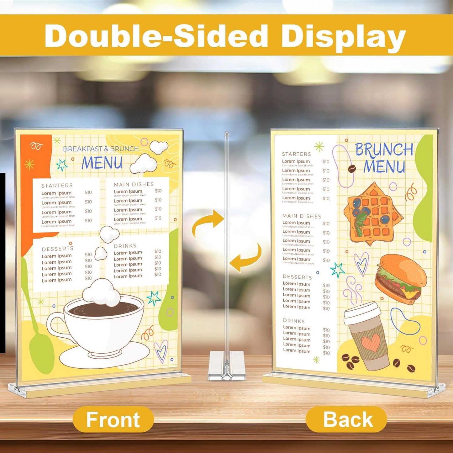 EHWINE 8 Pack Acrylic Sign Holder 8.5 x 11, Double-Sided Tabletop Gold Sign Holder, Clear Acrylic Picture Frame Menu Flyer Paper Holder Display Stand for Home Wedding Party (with Non-Slip Pads)