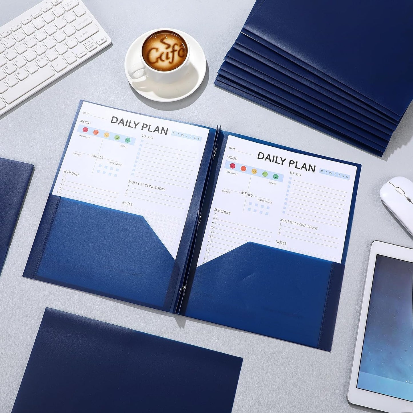 Patelai 48 Pcs Plastic Folders with 2 Pockets and 3 Prongs Home Folders with Card Slot Letter Size Heavy Duty Report Covers for Back to School(Navy Blue,Classic)