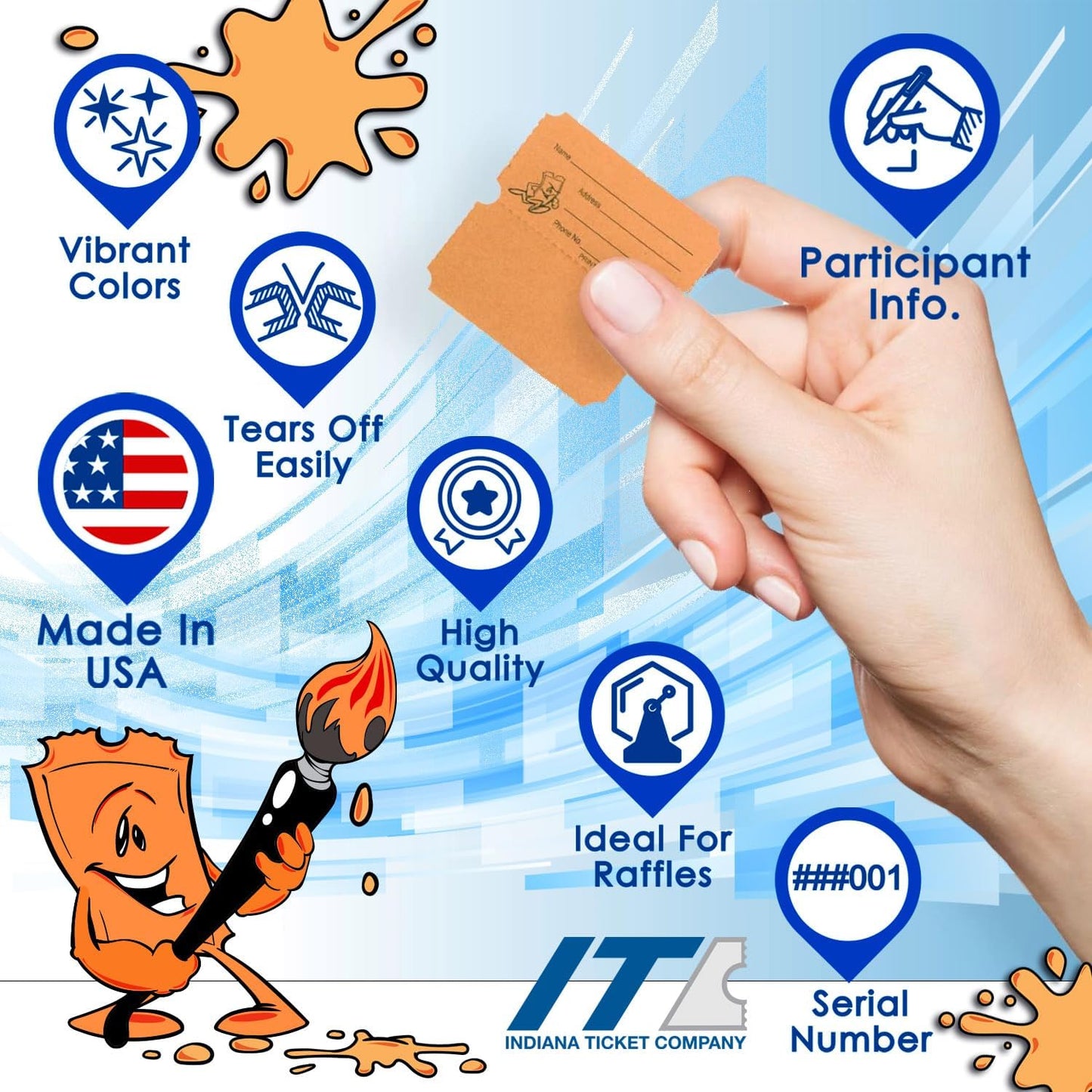 INDIANA TICKET CO. 1,000 Orange Raffle Tickets Double Roll, Premium Quality 50/50 Raffle Tickets, Event Supplies