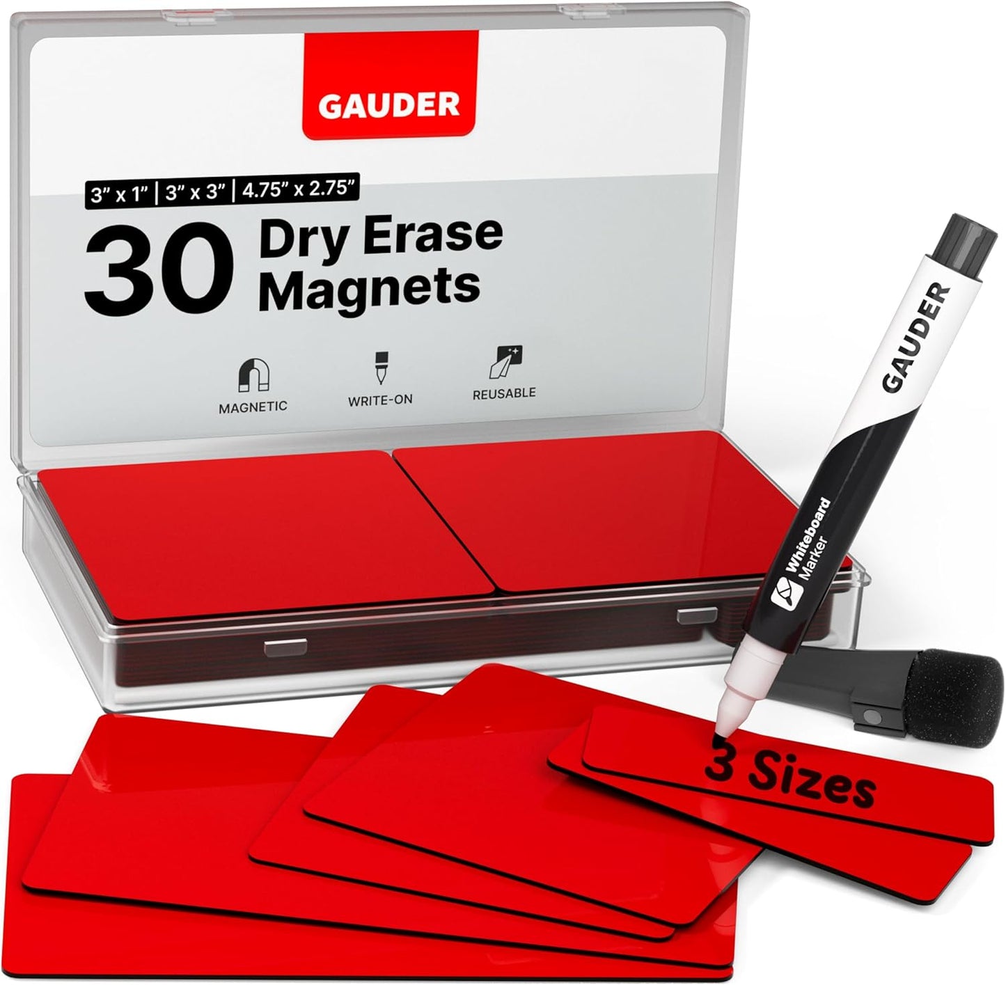 GAUDER Magnetic Dry Erase Labels | Magnetic Labels to Write on | Dry Erase Magnets for Classroom, Whiteboard & Blackboard (Different Sizes)