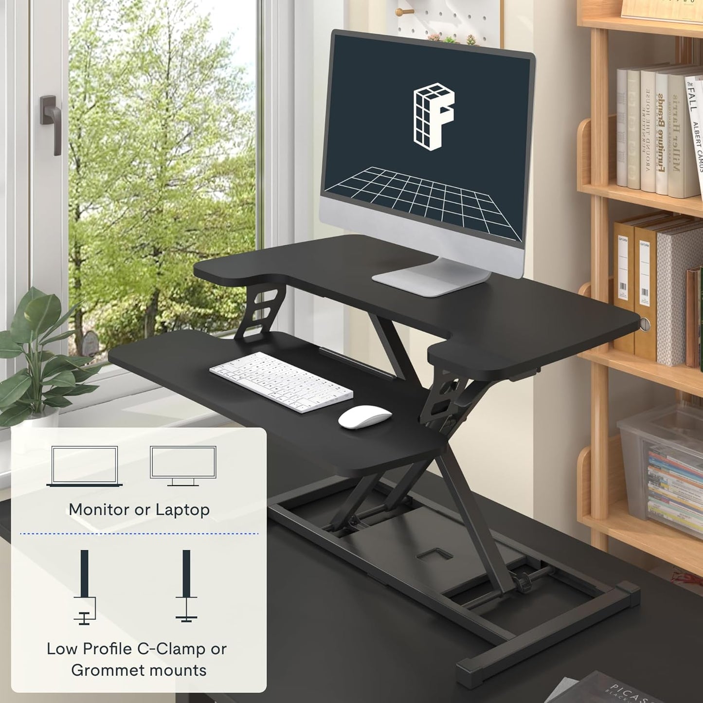 FLEXISPOT 32-inch Height Adjustable Standing Desk Converter, Quick Sit to Stand Tabletop Dual Monitor and Laptop Workstation with Wide Keyboard Tray, Black
