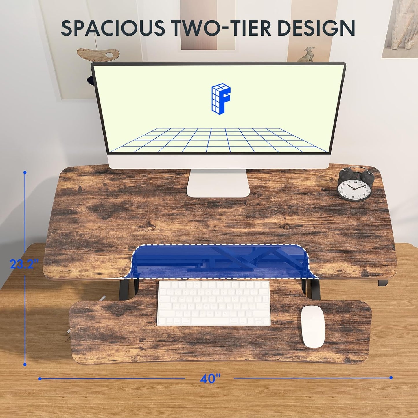 FLEXISPOT Standing Desk Converter 40in Sit to Stand up Desk Riser Height Adjustable Computer Workstation with Spacious 2-Tier Desktop, Rustic Color