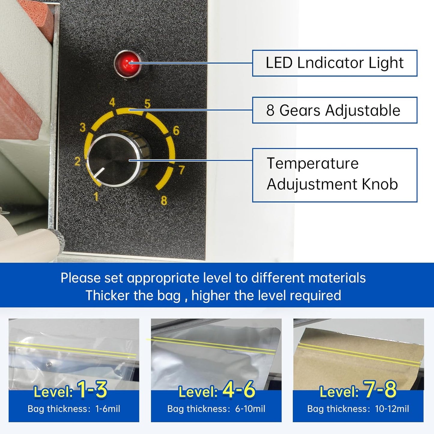 Impulse Heat Sealer with Seal bar, Heavy-Duty Bag Sealing & Cutting Machine, 8mm Sealing Width, 1 Extra Replacement (white, 30 inch)