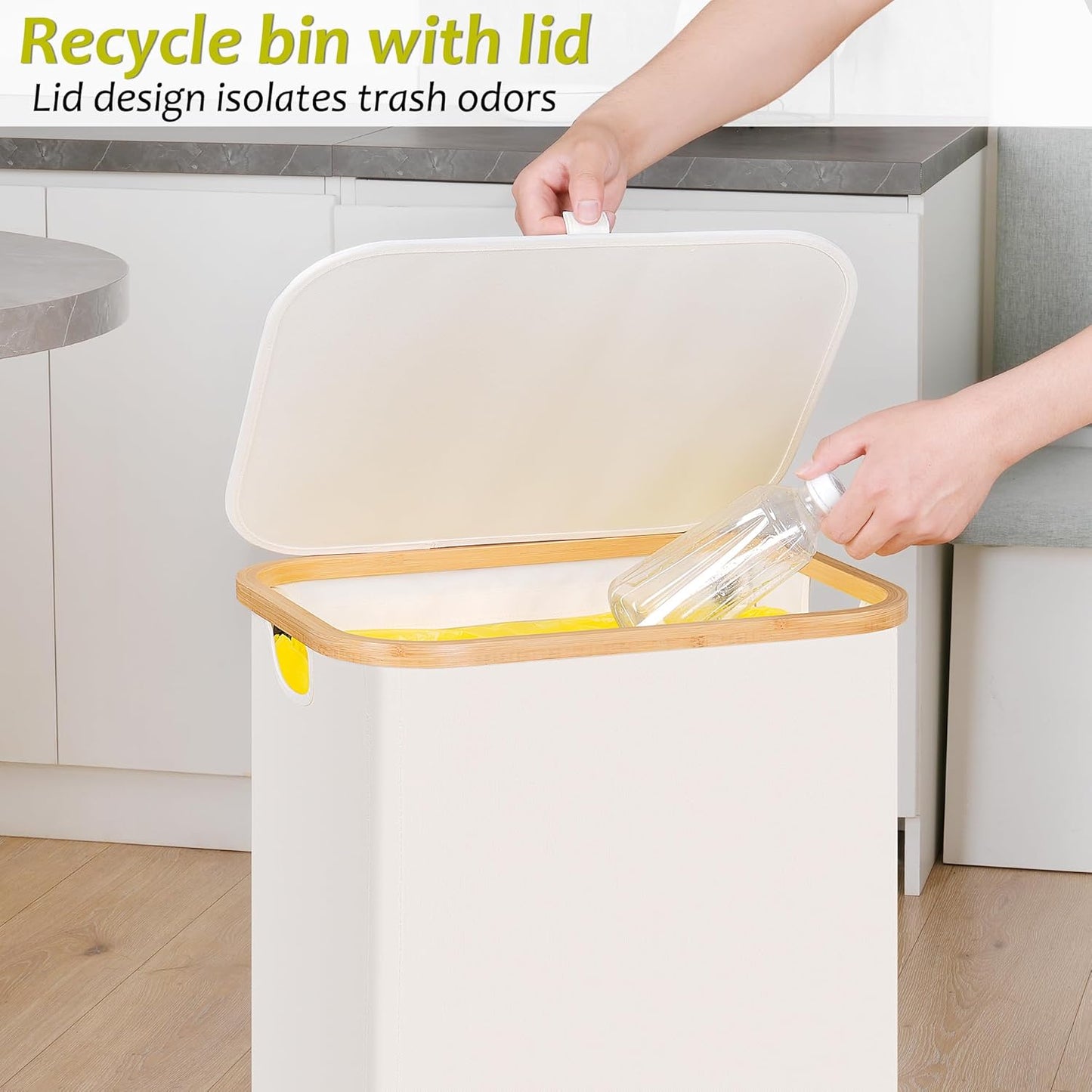 efluky Recycle Bin Holder 100L, 26 Gallon Trash Can with Lid, Garbage Bag Holder for Yellow Bags, Easy Removal, (Inner Bag Not Included) -Beige