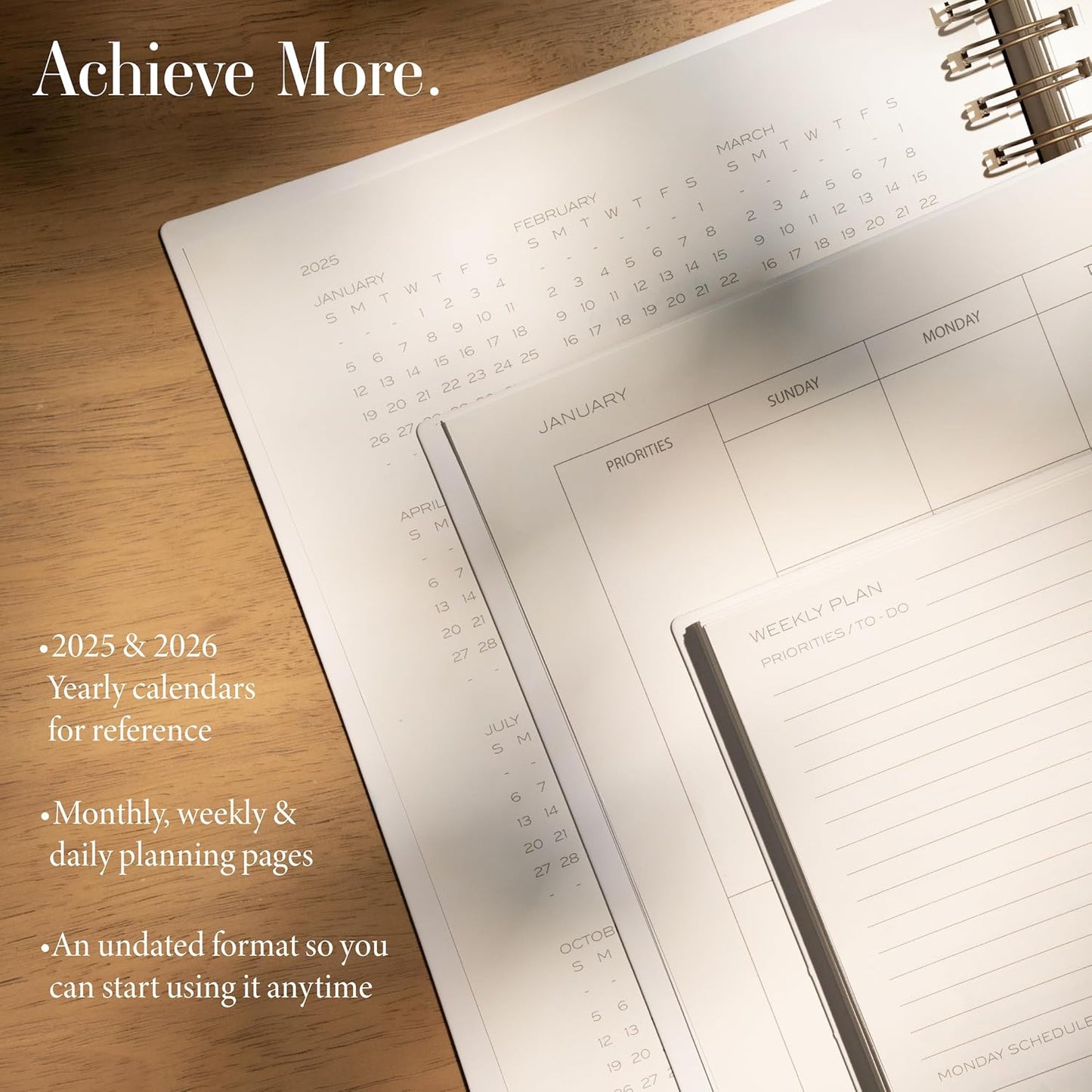 Anecdote Planner 2025 (8.5" x 10") Spiral Notebook - 2025 Daily Planner Weekly and Monthly - Features a Library Buckram Cover, Brass and A4 Size Bleed-Resistant Paper - Organize All 52 Weeks. Start Anytime – Black