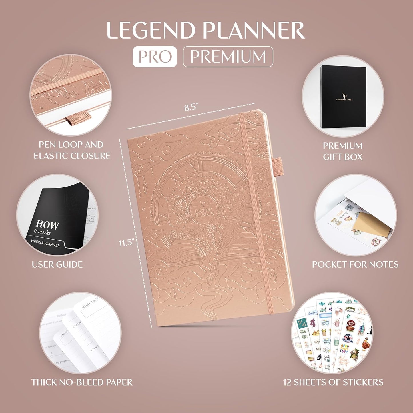 Legend Planner PRO Premium – Large Undated Weekly, Monthly & Budget Planner with Habit Tracker – Life Organizer for Time & Task Management, Goal Setting & Productivity – A4 Size (Rose Gold, New Cover)