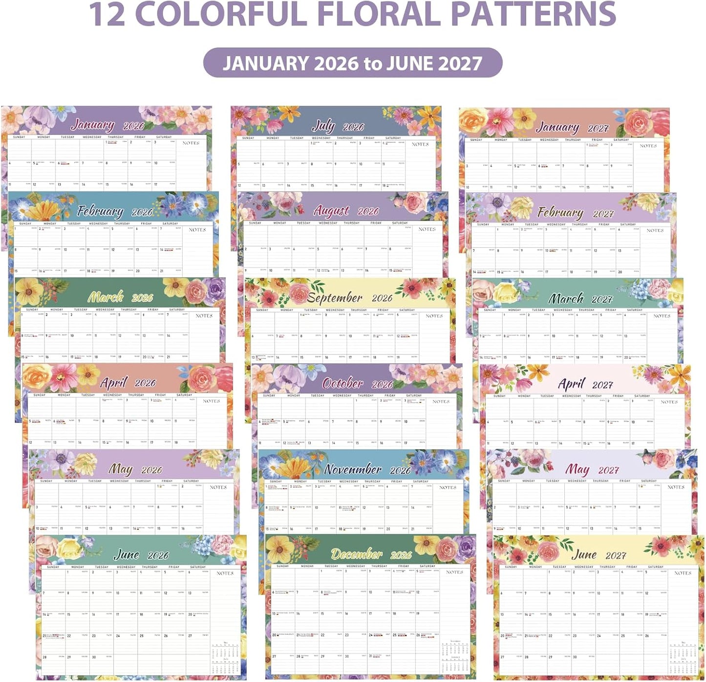 2026 Desk Calendar, Large Desktop/Wall Monthly Calendar 17'' x 12'' School Year Desk Planner for Teacher Family School Office Supplies (Flower-B, 17"x12"(Jan 2026-Jun 2027）)