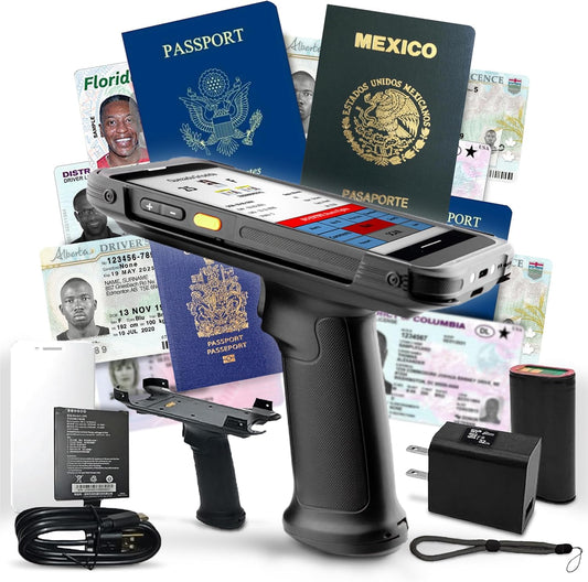 ID Scanner - Drivers License and Passport Scanner and Reader - Age Verification and Customer Management - Quantum Edge V3 Includes Handheld Scanner, Outer Carry Case, & Accessories