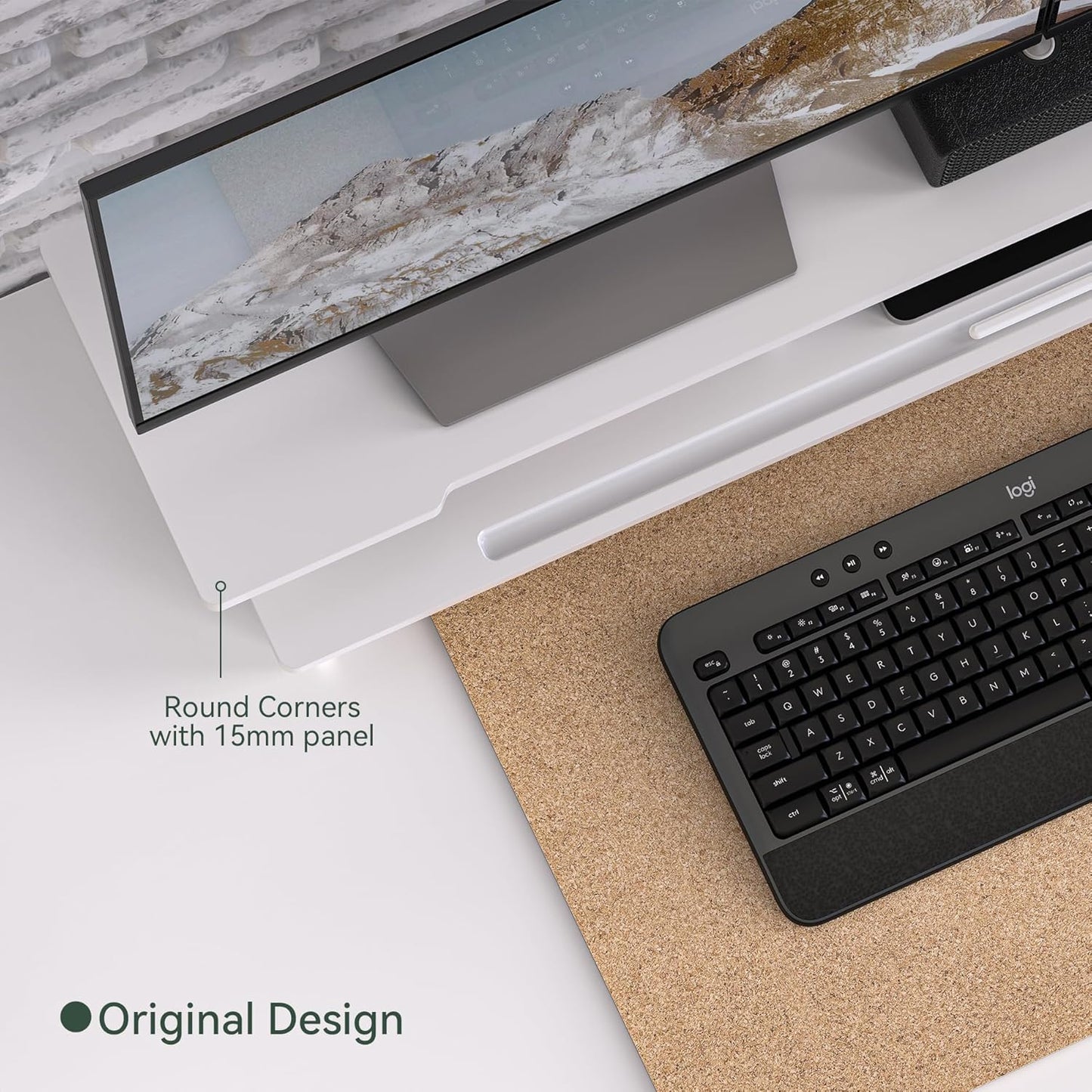 Monitor Stand Dual Monitor Stand Riser for Desk,Wood Desk Shelf Storage Organizer with Phone Tablet Holder (42.5 Inch, White)