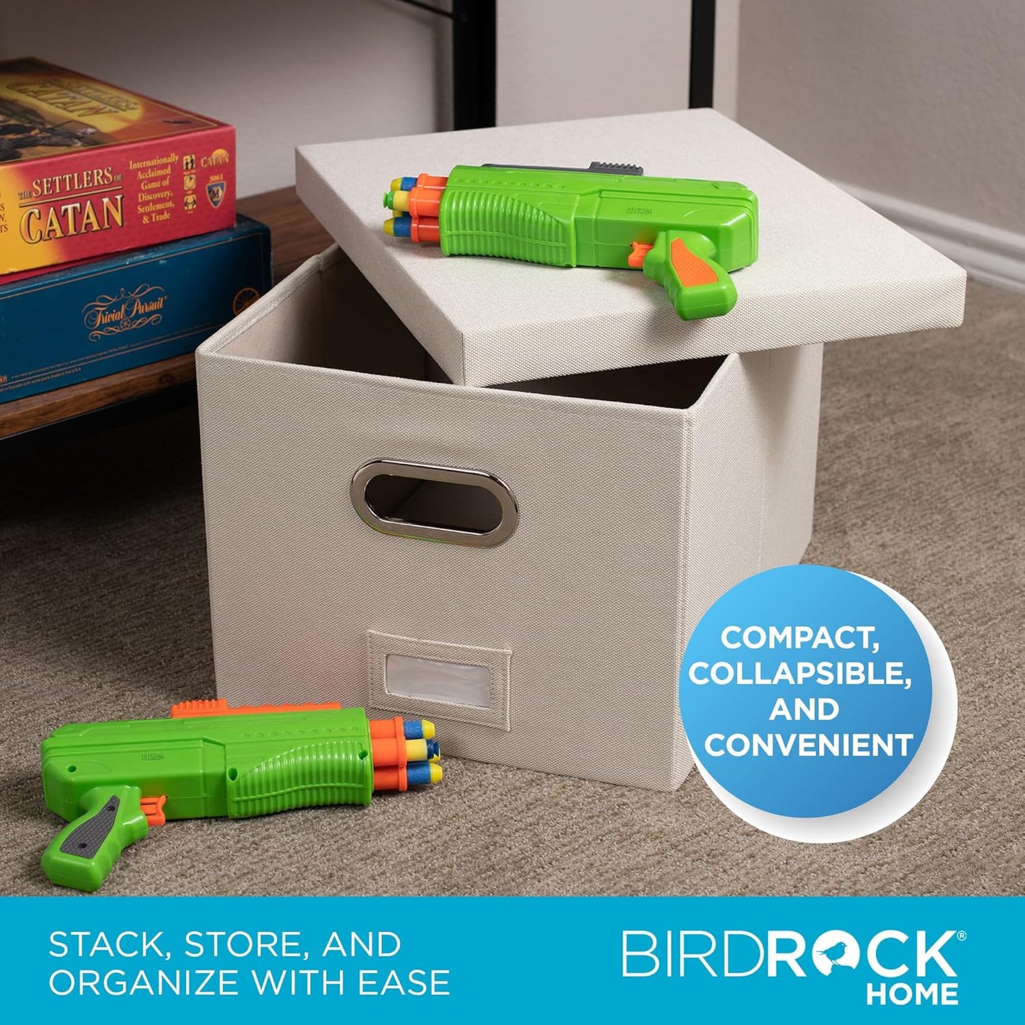 Internet's Best Collapsible File Storage Organizer Box with Lid - Decorative Linen Hanging Filing & Storage Office Box - Letter/Legal - Strong Durable - Toys Blankets Binders - Cream - 1 Pack