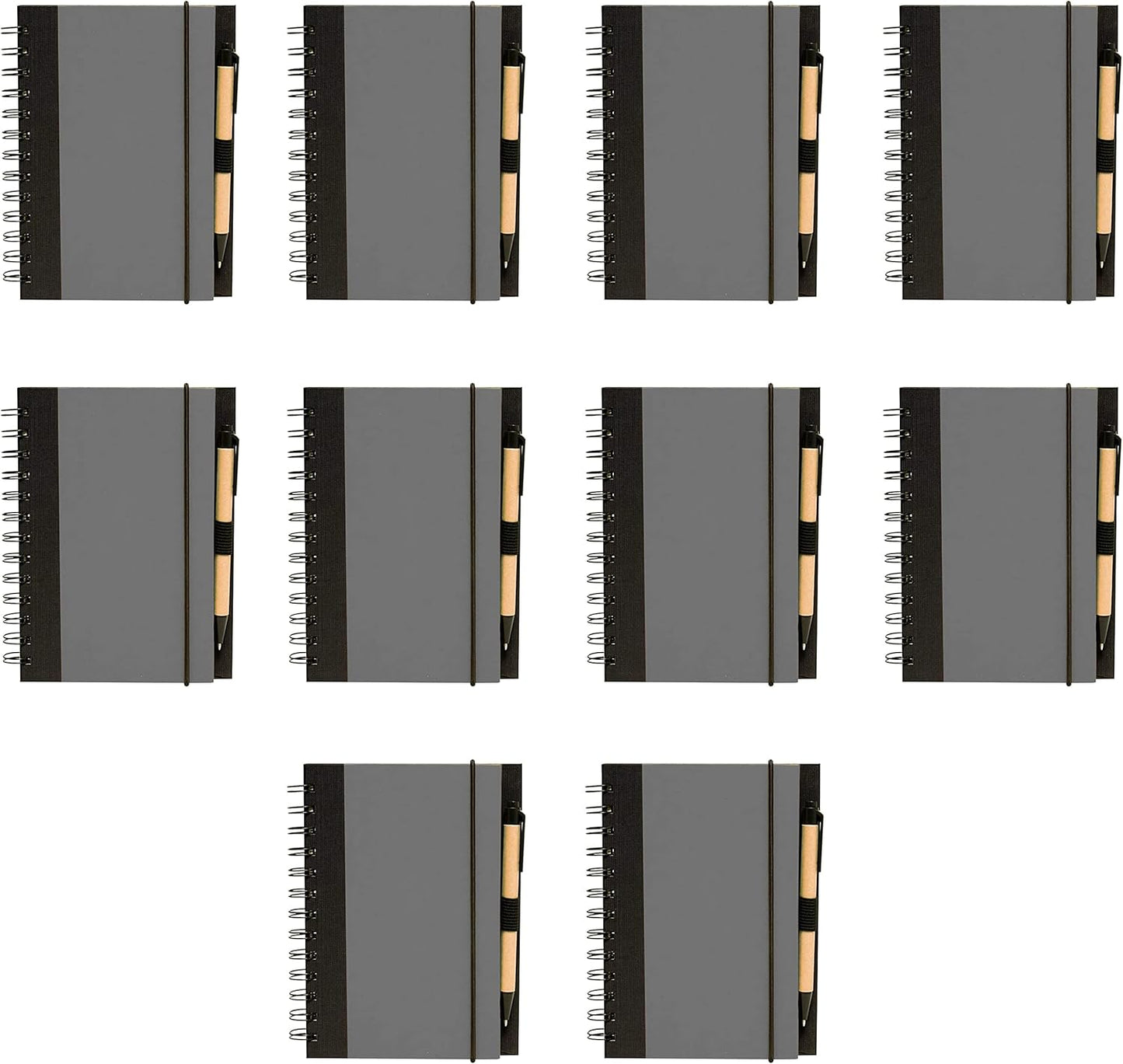 DISCOUNT PROMOS Eco Block Notebooks with Pens Set of 10, Bulk Pack - Perfect for School, Office, Business, Home - Smoke