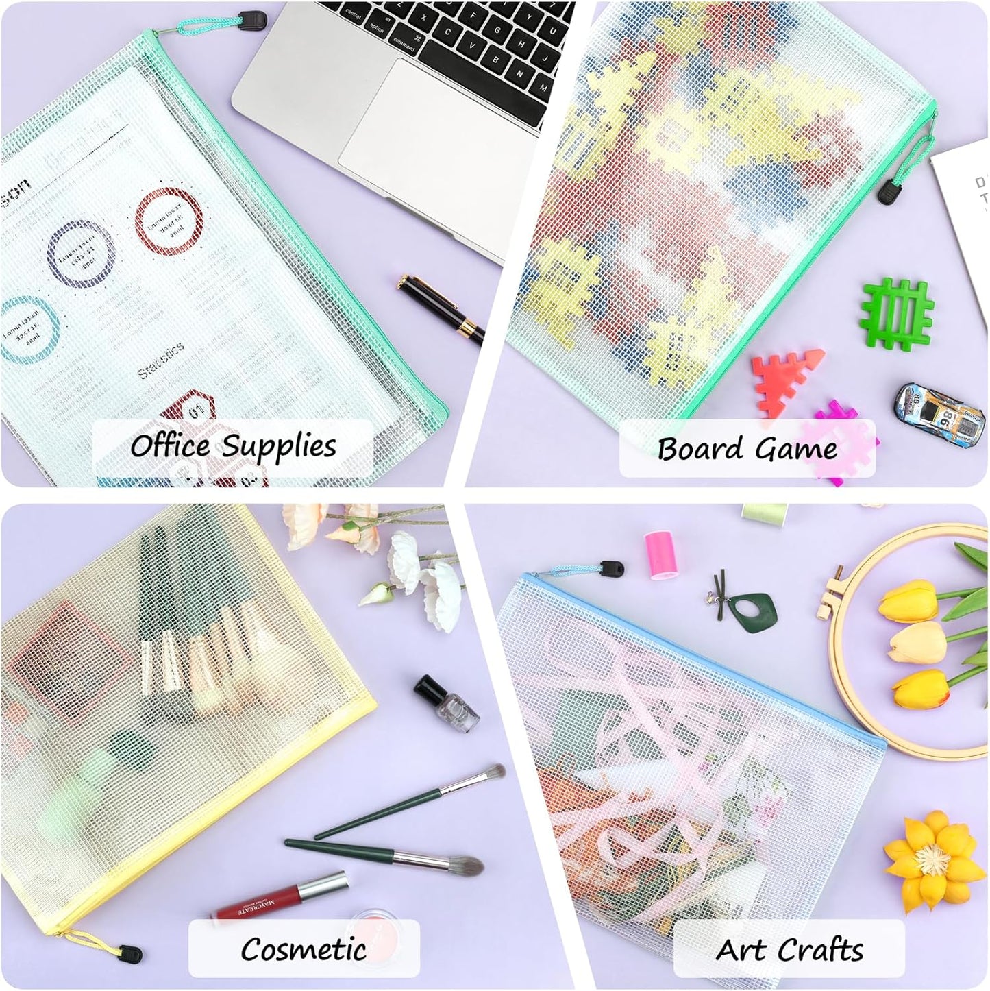 Smarpau 32PCS Mesh Zipper Pouch Bags, A4 Size 13.3" x 9.4" Zipper Pouches for Organizing, Large Waterproof Mesh Bags for Board Game Storage, Letter Size File Bags for Travel Home Office Supplie