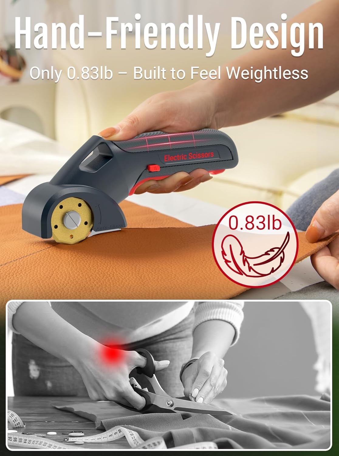 2025 NEW 4V Cordless Electric Scissors, Cardboard Cutter with 2 Titanium Blade, Safety Lock & Extra Blade, Rotary Cutter for Cardboard,Fabric,Plastic, Gifts for Men&Women - Light Grey