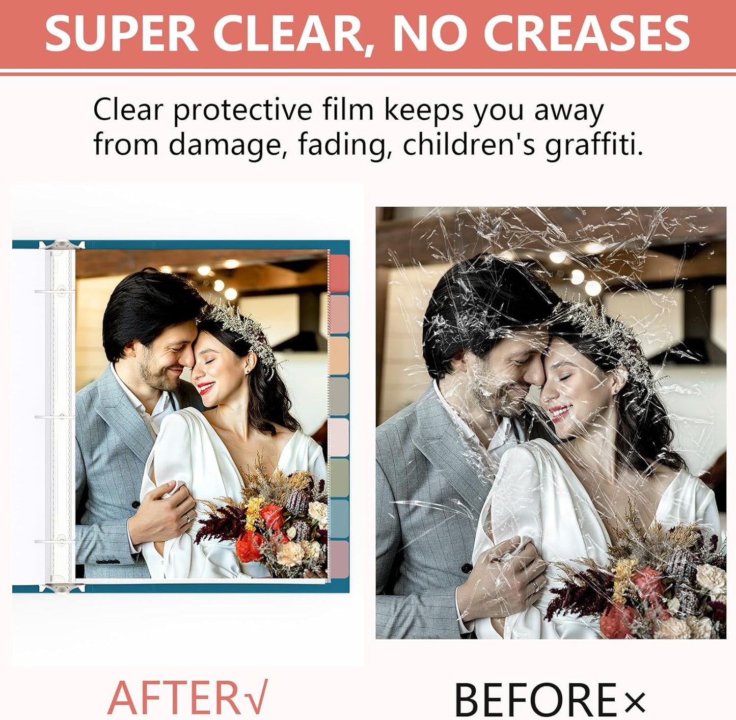 8 Set of 64 Pack Clear Binder Sheet Protectors for 3 Ring Binder Plastic Page Protector with 8 Tabs,Insertable Index Page Divider 8.5x11 Inch(Vintage)