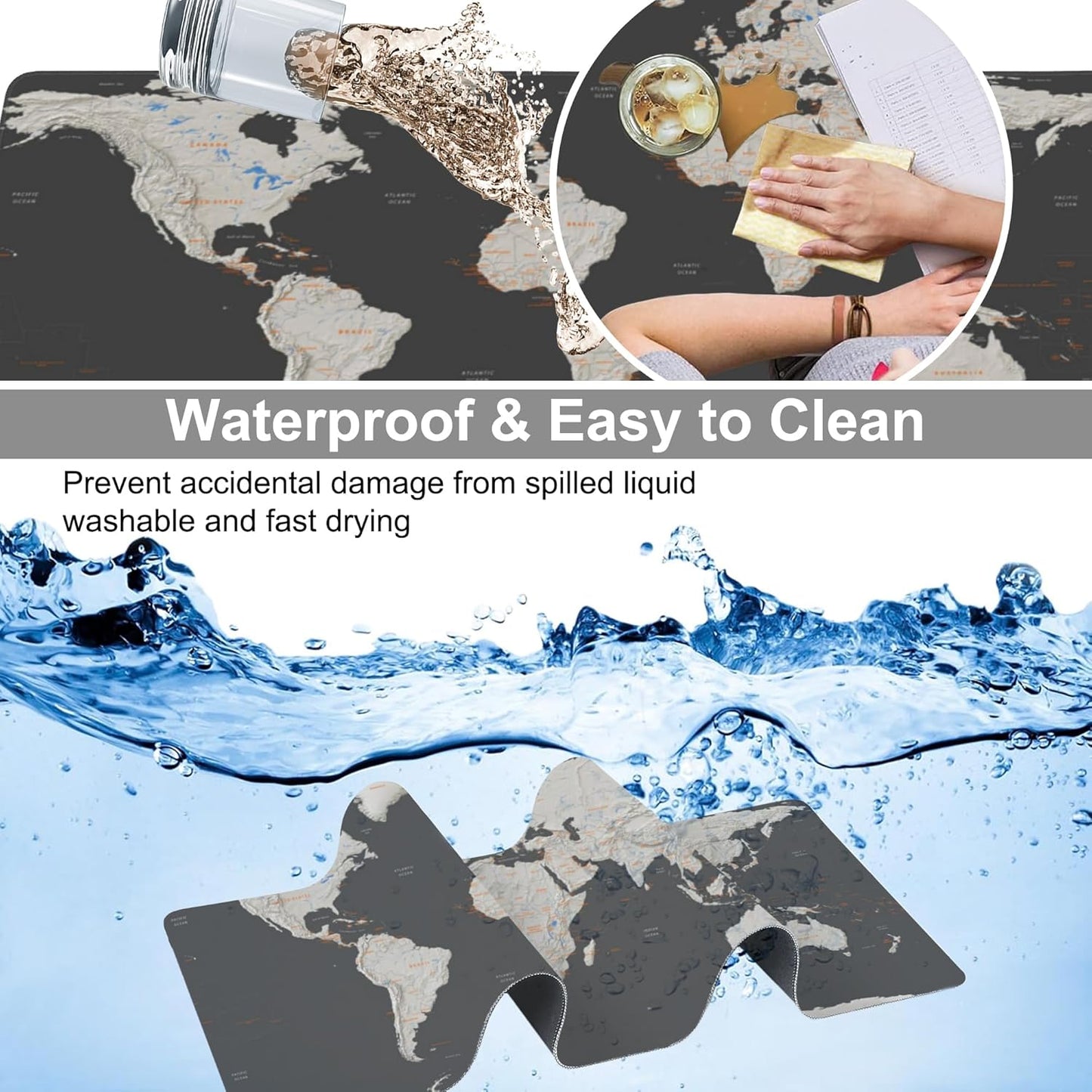 Desk Mat, Vintage World Map Extended Large Gaming Mouse Pad XXL, Non-Slip Rubber Base Stitched Edges Long Computer Keyboard Desk Pad Mouse Mat for Home Office Gaming 35.4"X15.7"