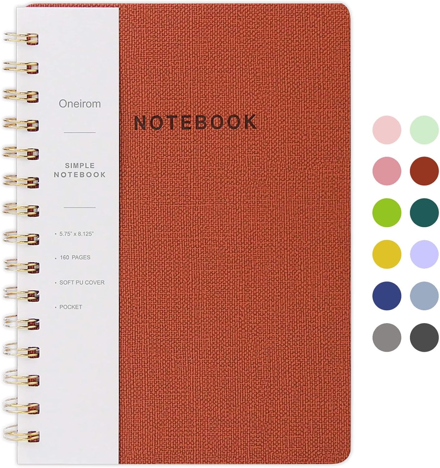 Lined Spiral Notebook College Ruled A5 Journal Book for Note Taking, 160 Pages Writing Journal for Office and Home School Supplies 5.75x8.125 inch (0Brown)