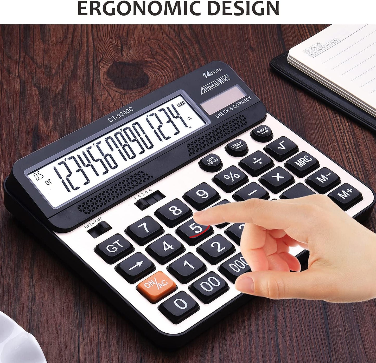 Large Button Calculator,Philley Large LCD Display 14 Digits Desktop Check&Correct Electronic Calculator(CT-9240C)