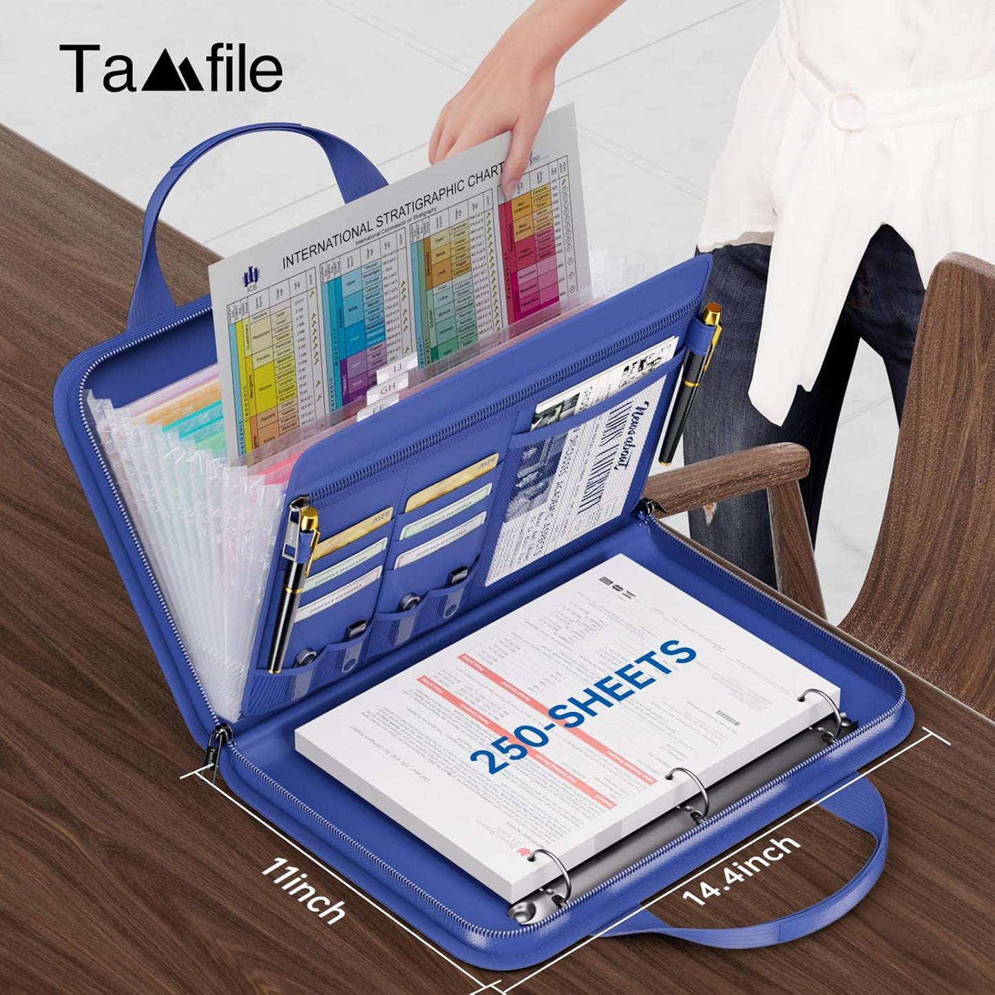 Fireproof Accordion File Organizer with Handle, 13 Pocket Expanding File Folder with Zipper & Labels, File Folder with 3 Ring Binder, Multi Pockets Paper Organizer Folder for Letter A4 Files (Blue)