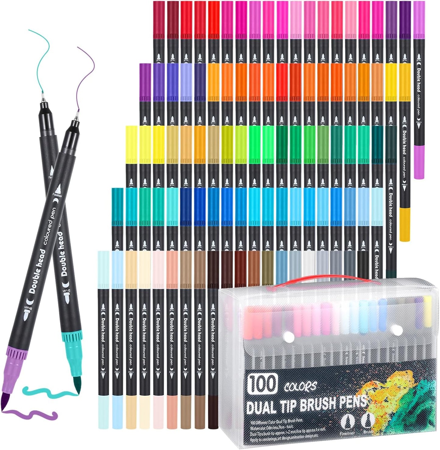 100 Colors Watercolor Paint Markers, Dual Tip Paint Markers with Brush Tip and Fine Tips, Double Brush Marker Pens for Rock, Wood, Canvas, Stone, Glass, Ceramic, DIY Crafts Making, Art Supplies