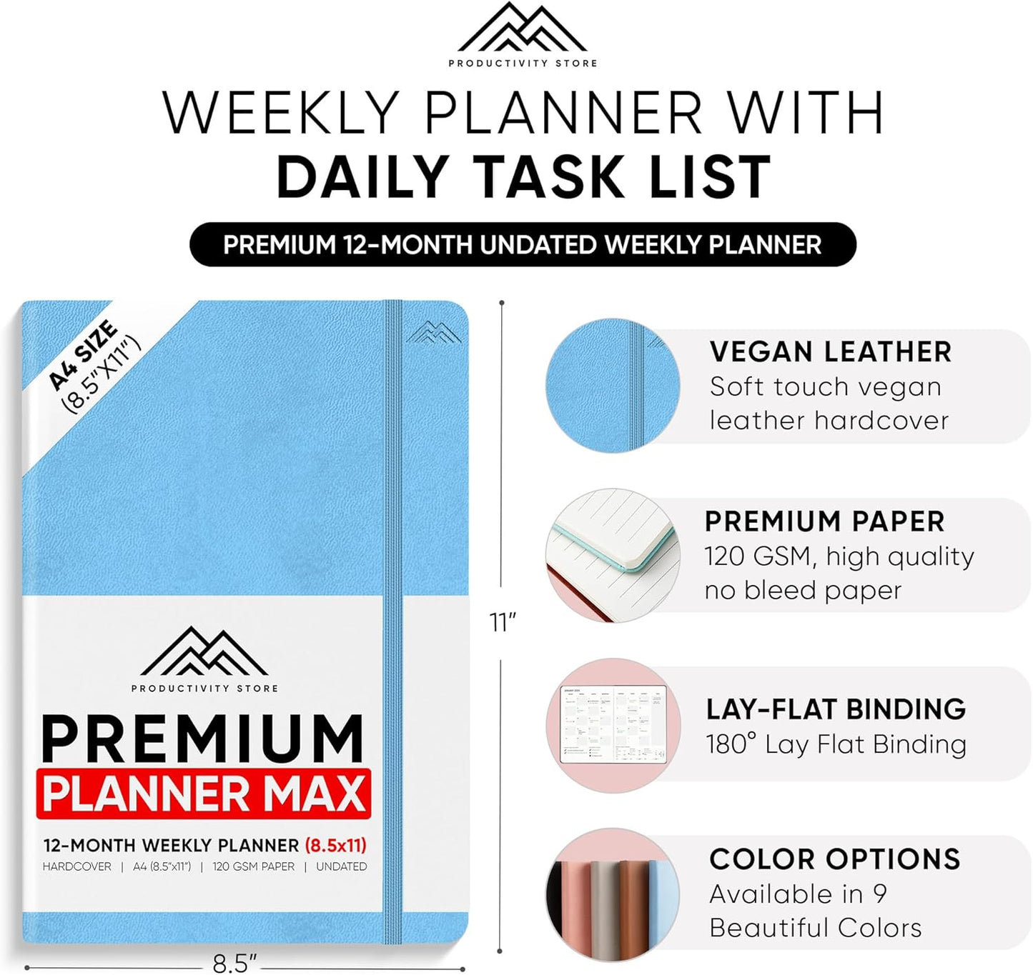 Undated, 2025 Planner, 8.5" x 11" - The #1 Productivity Planner to Achieve Your 2025 Goals - Planner 2025-2026 by PRODUCTIVITY STORE (A4, BLUE)