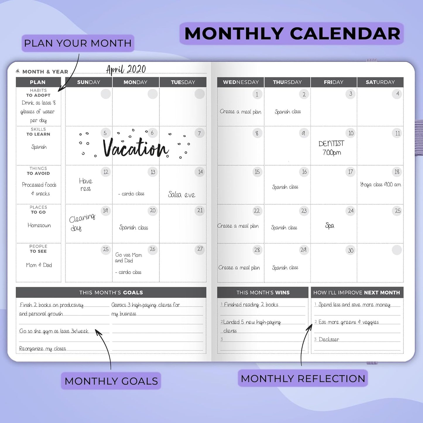 Clever Fox Planner – Undated Weekly & Monthly Planner for Productivity, Time Management & Goals – Organizer Journal – A5 (Lavender)