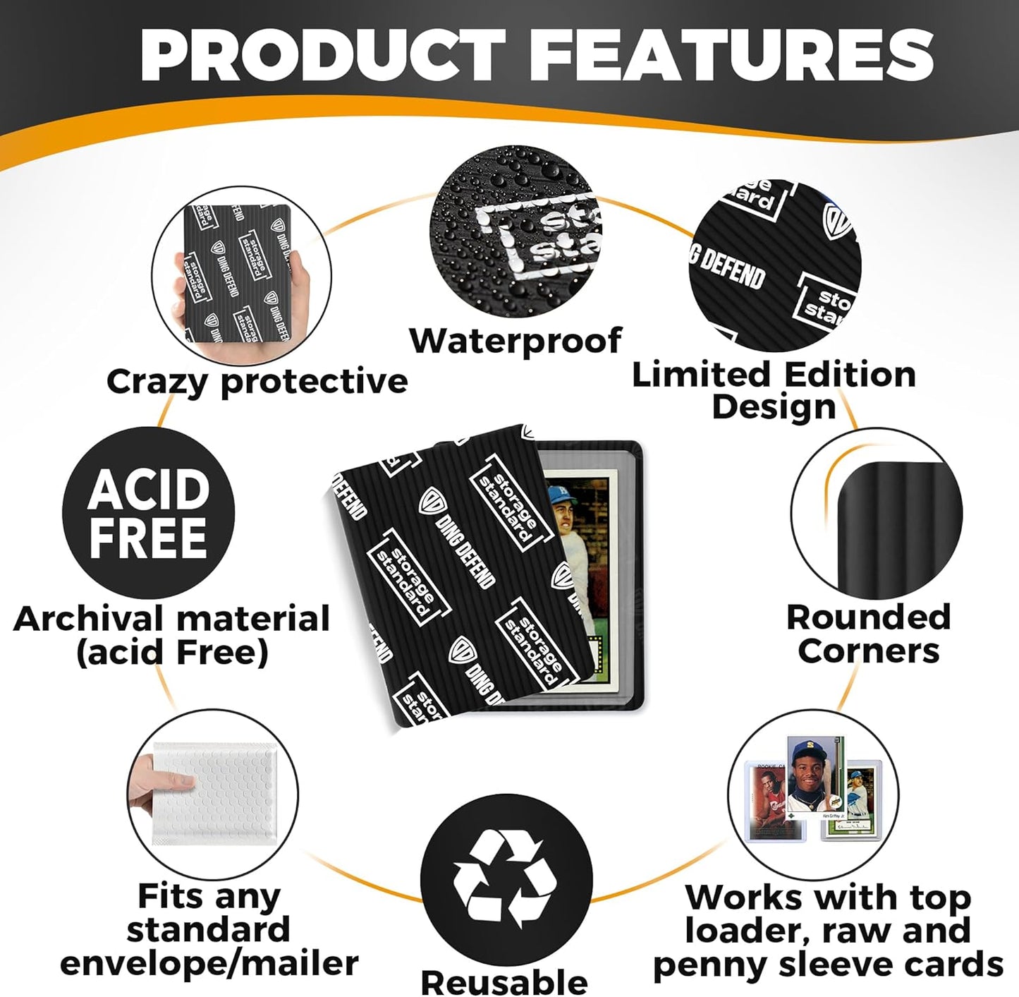 Ding Defend 110-Pack Trading Card Protector Shipping - 3.5 x 4.5 Inch Black Hobby Card Shipping Supplies w/Rounded Corners, Lightweight & Reusable for Raw Top Loaders, Semi-Rigids, Team Bags