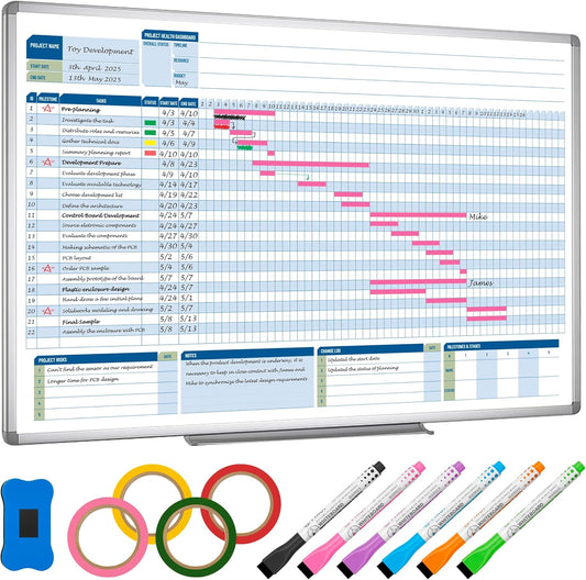 Business Gantt Chart Board – 40"x24" Professional Project Management Whiteboard with Tapes & Markers