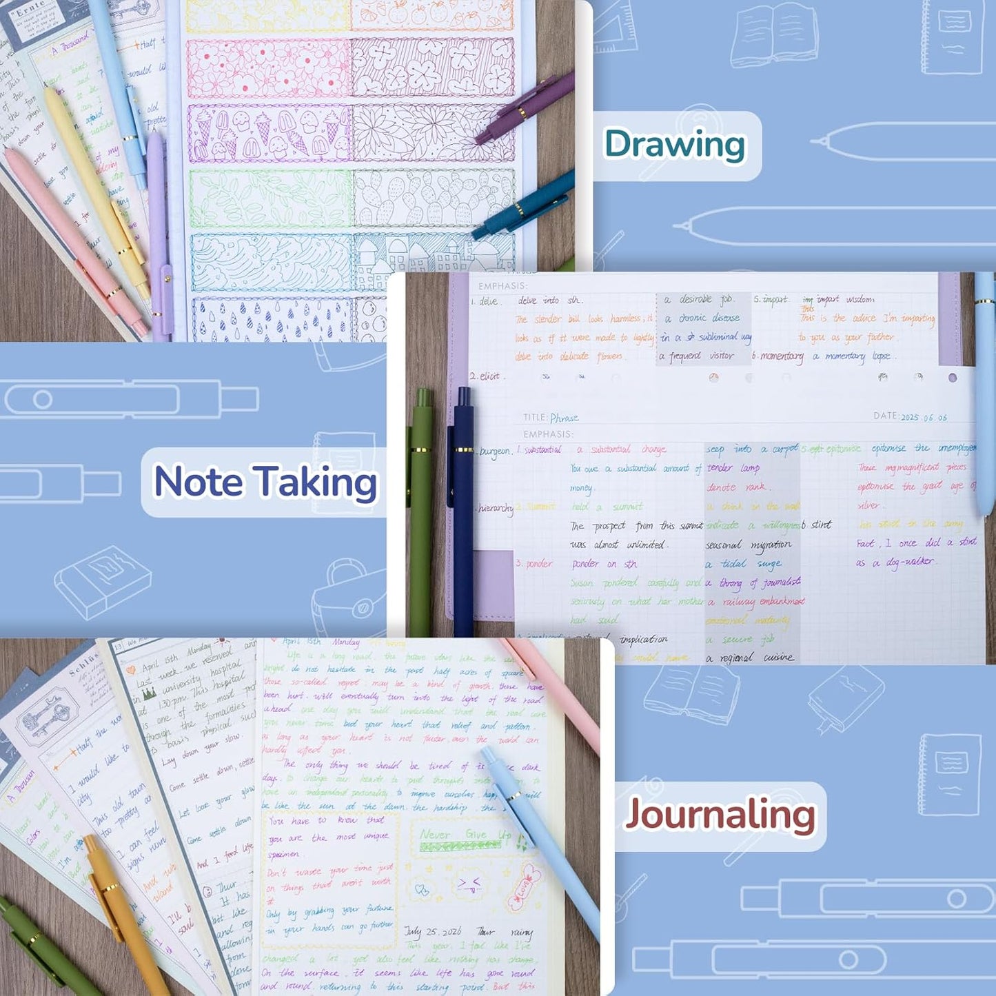 12 Pcs Color Pens for Journaling 0.5mm Fine Point Colored Gel Ink Pen, Smooth Writing Colorful Pens for Note Taking, Gift Set for Women & Men (12 Pcs Vintage & Vibrant Gold)