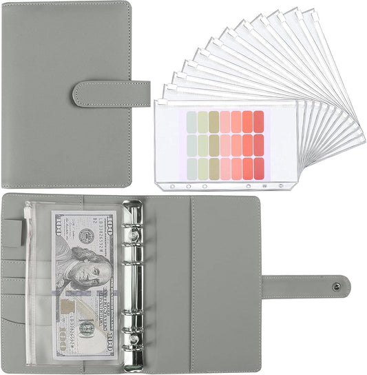 Money Saving Binder, Savings Challenges Book with for Cash Envelopes, 12pcs Zipper Envelopes A6 Budget Binder, Budget Planner for Managing Budgets and Saving Money -(Gray-7.4IN)
