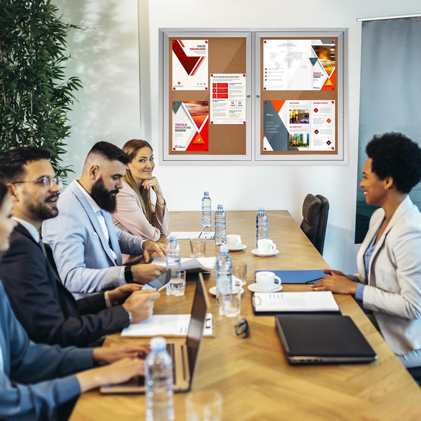 Enclosed Bulletin Board,Outdoor Bulletin Board,43.3 * 31.5’’ Lockable Cork Noticeboard with Aluminum Frame,Weatherproof Display Cases for School, Office,Commercial