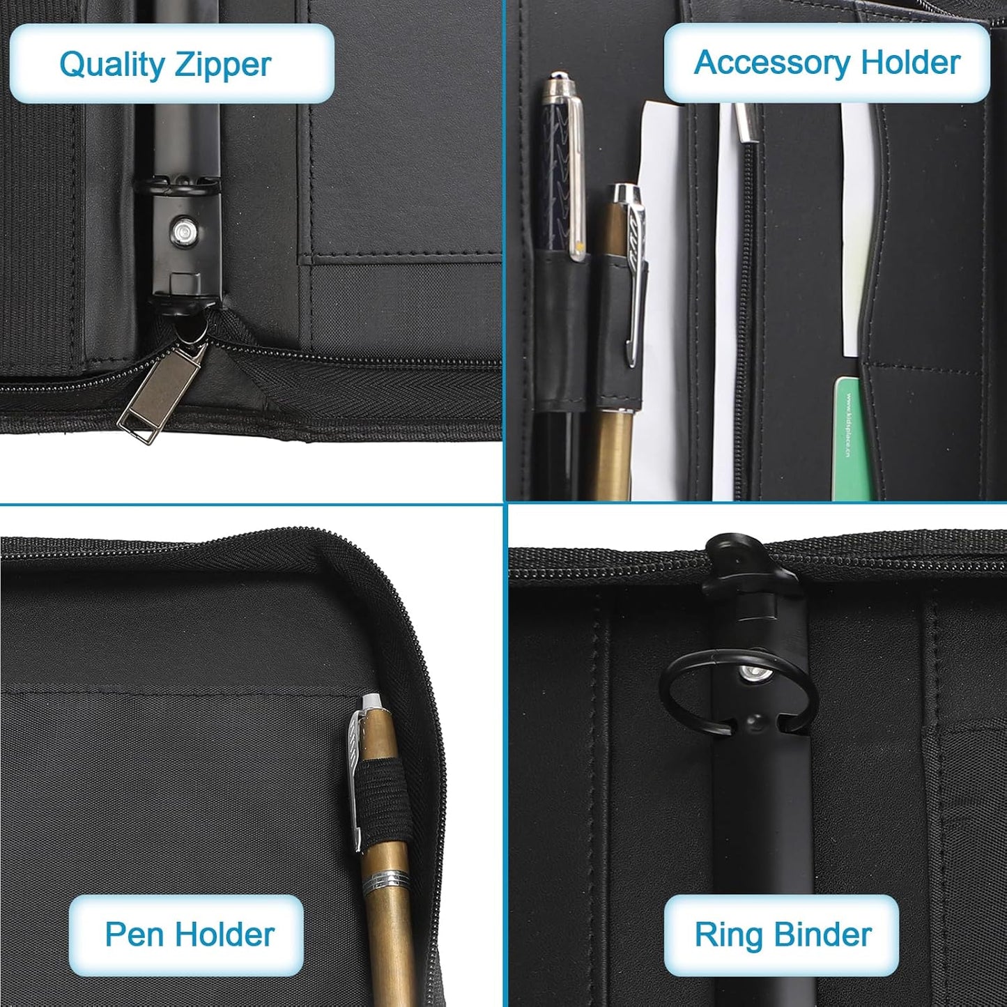 Yodo Zipper Padfolio Portfolio Binder Organizer PU Leather Portfolio for Resume, Legal Documents, Tablet, Business Supplies and Cards,3-Ring Binder with Handle, Notepad Folder for Men & Women