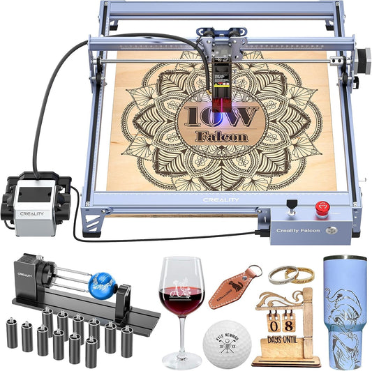 Creality 10W Laser Engraver, Falcon Pro with 3-in-1 Laser for Wood Engraving, 72W Efficient Laser Engraving Machine Fit, for Wood, Metal, Paper, Acrylic, Leather, Glass Tumbler Ring, 17" x 16"