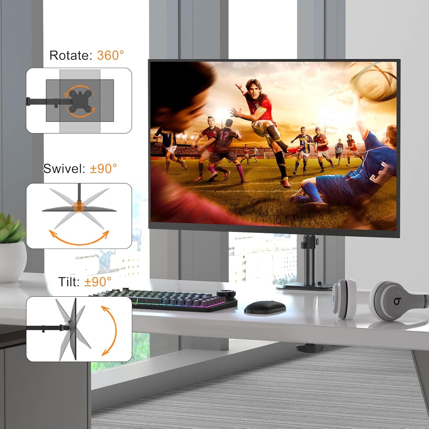 Pholiten Single Monitor Stand, Heavy Duty Adjustable Monitor Arm Desk Mount for 13-27Inch, Tilt, Swivel, Rotate, Support 22 lbs,Black