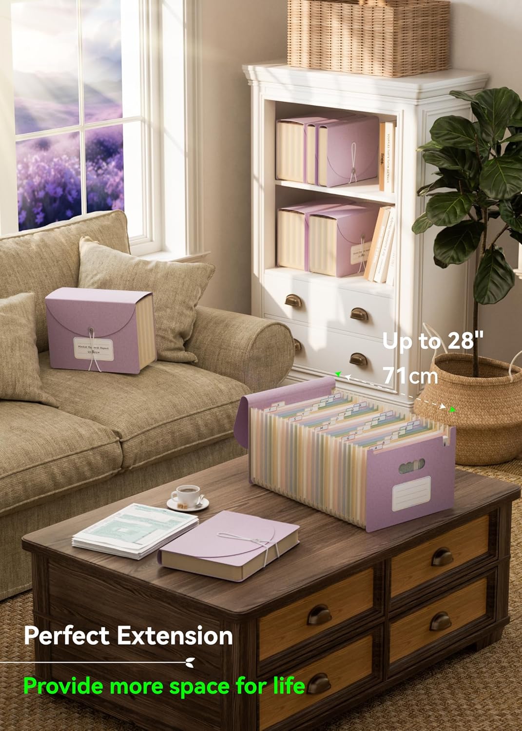 Accordion File Organizer, 26 Pockets Wheat Straw Expanding File Folder, Monthly Bill Receipt Organizer, A-Z Tabs, 100% BPA Free, Return to Nature, Healthy Living-Lavender Purple