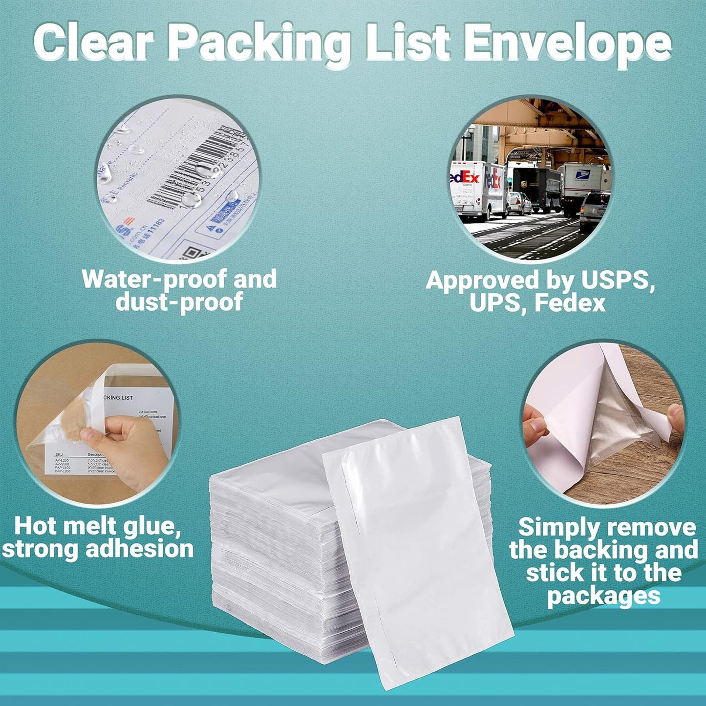 APQ Clear Top Loading Packing List Envelopes, 7 x 5.5 Inches. 1000 Pack Packing Slip Envelope Pouches. Self-Seal Plastic Shipping Label Pouches. Durable Packing List Mailing Envelopes for Documents