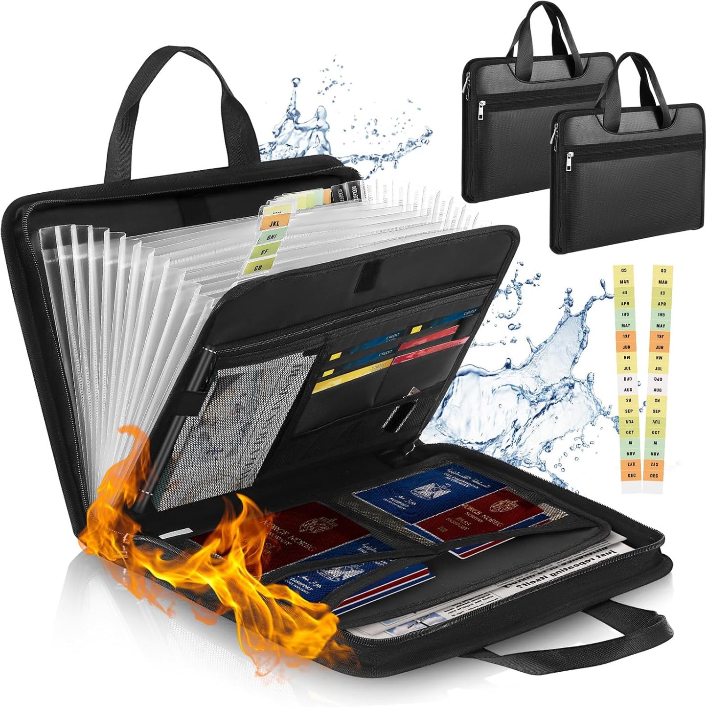 Henoyso 2 Pcs File Organizer Expanding Folder 13 Pockets Fireproof &Waterproof, Organize Receipts,Bills&Important Document Bag with Handle and Zipper Labels for Letter A4 Files,Home Office & School