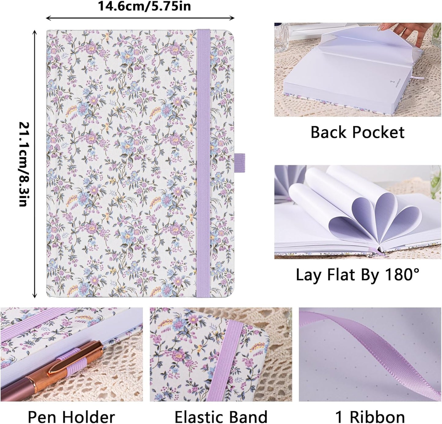 TIEFOSSI Dotted Journal Notebook for Women, A5 Dotted Grid Notebook for Writing, 190 Pages Thick Paper, Travel Daily Journal, for Work Home School, Note Taking, Business, 8.4 X 5.8 In