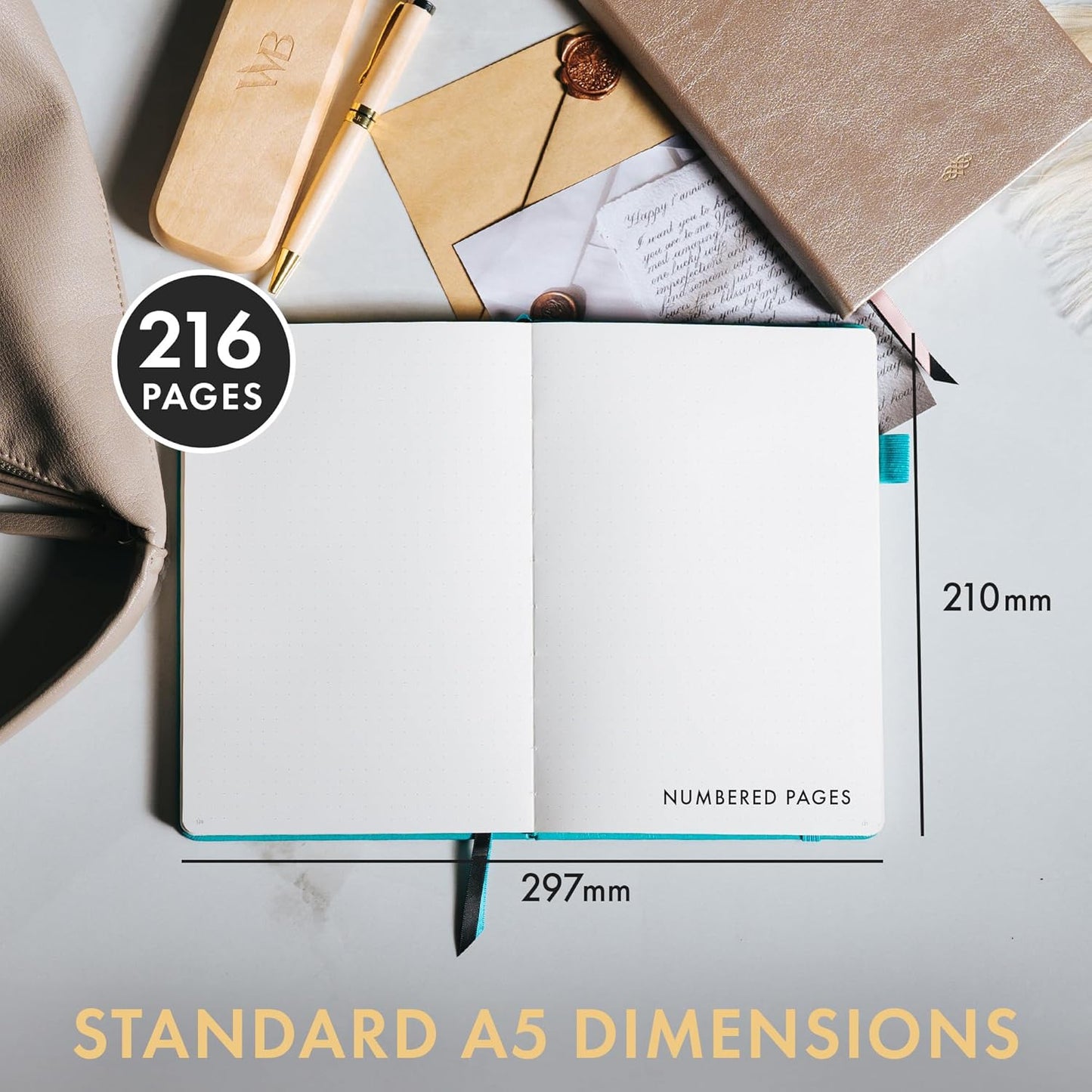 Wordsworth & Black A5 Bullet Dotted Journal 216 Dotted Pages, Hardcover Grid Dot Leather, 120 GSM Paper, Journaling Notebook for Work & Sketching, Journals for Women, Men - Gifts Box Included Blue