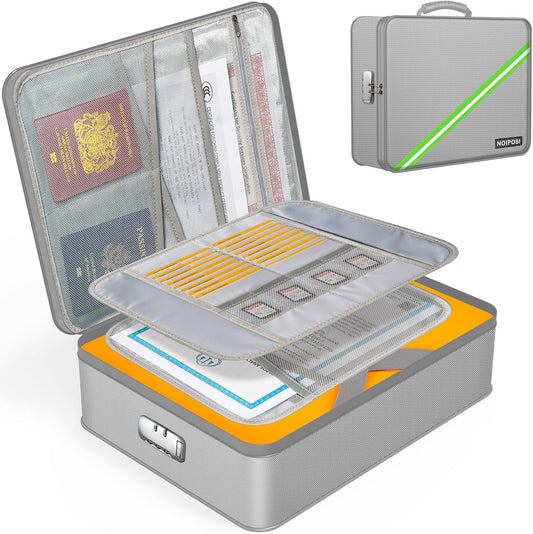 Document Organizer with 5200℉ Heat Insulated, 16.1"x11.4"x4.3" Waterproof and Fireproof Document Box with Lock, Home Strong Fireproof Safe Storage Box for Legal Size Documents and File，Silver