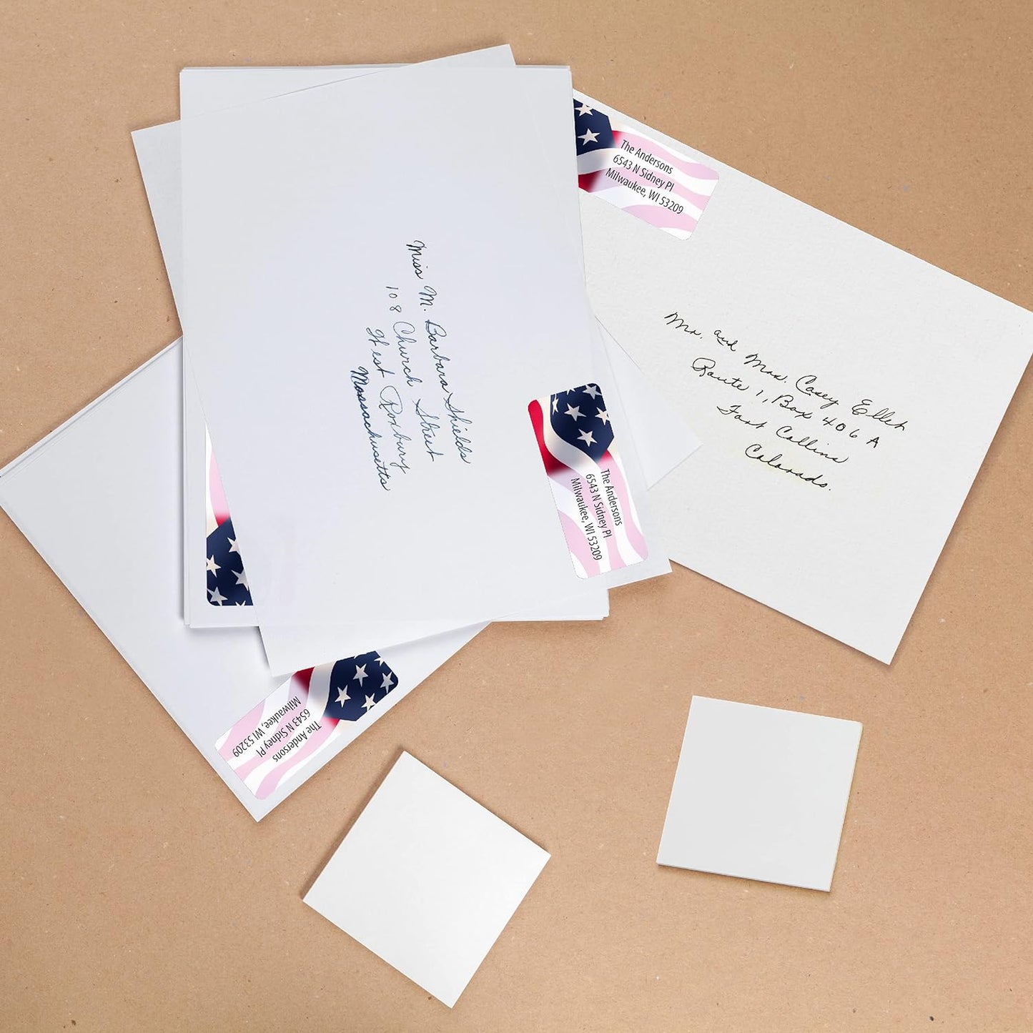 Customized Personalized Address Labels - Made in The USA by Kenco (250 Labels, American Flag)