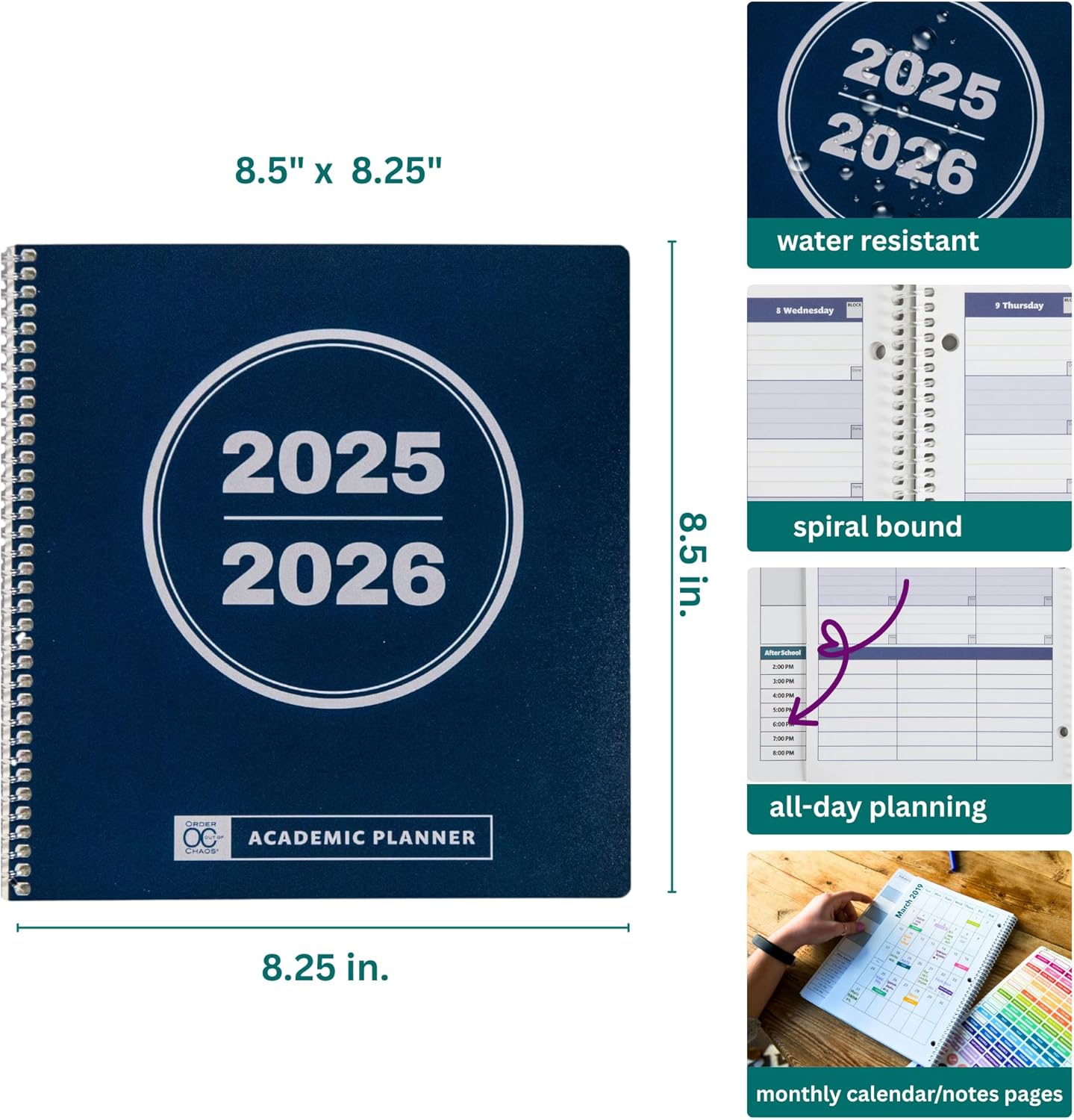 Order Out Of Chaos Academic Planner 2025-2026 Daily Weekly and Monthly Calendar, School Agenda Book, July 2025-June 2026 planner 8.5 x 8.25 Homework Organizer (Pistachio)