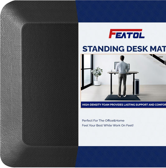 FEATOL 2 Packs Anti Fatigue Mats Thick Cushioned Standing Desk Mat Office, Ergonomic Kitchen Mats Set of 2, Memory Foam Comfort Floor Mat Padded Foam Rugs, Stain Resistant, Non-Slip (20" x 32", Black)