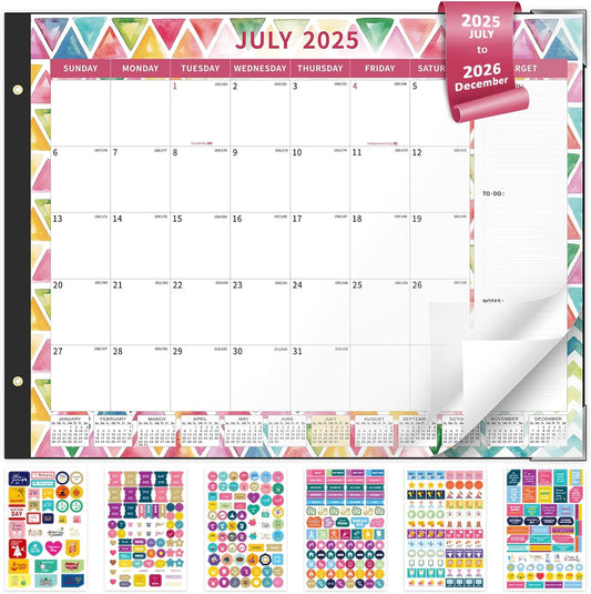 Ospelelf Desk Calendar 2025-2026 Large 22"x17" Monthly Family Planner Pad with Protective Cover 18 Months July 2025 to December 2026 Geometry