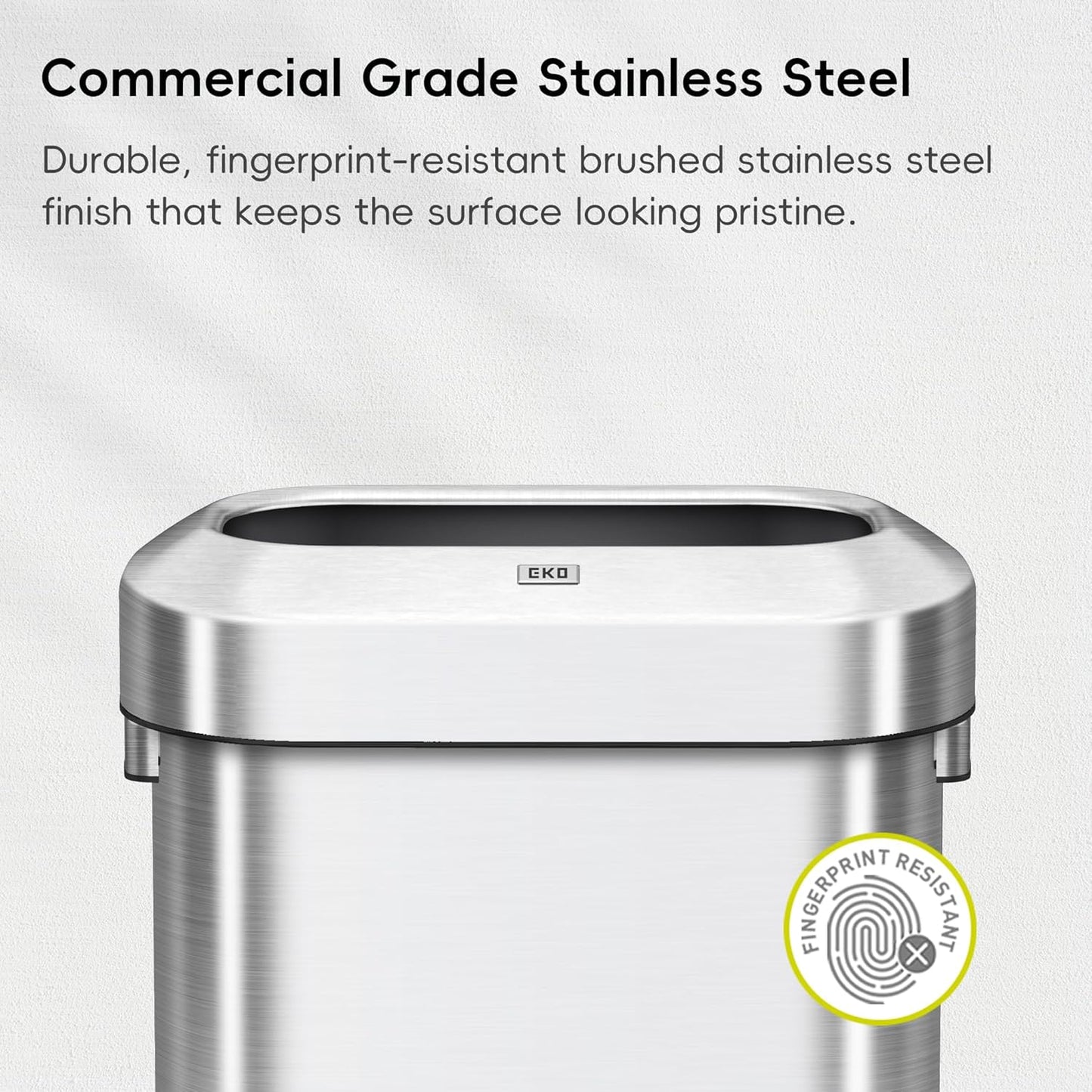 EKO Urban 16 Gallon/60 Liter Open Top Stainless Steel Slim Commercial Trash Can, Tall Kitchen Trash Bin, Heavy-Duty Commercial Grade Large Garbage Bin for Home, Office, Hotel, Cafe, Restaurant, Dorm