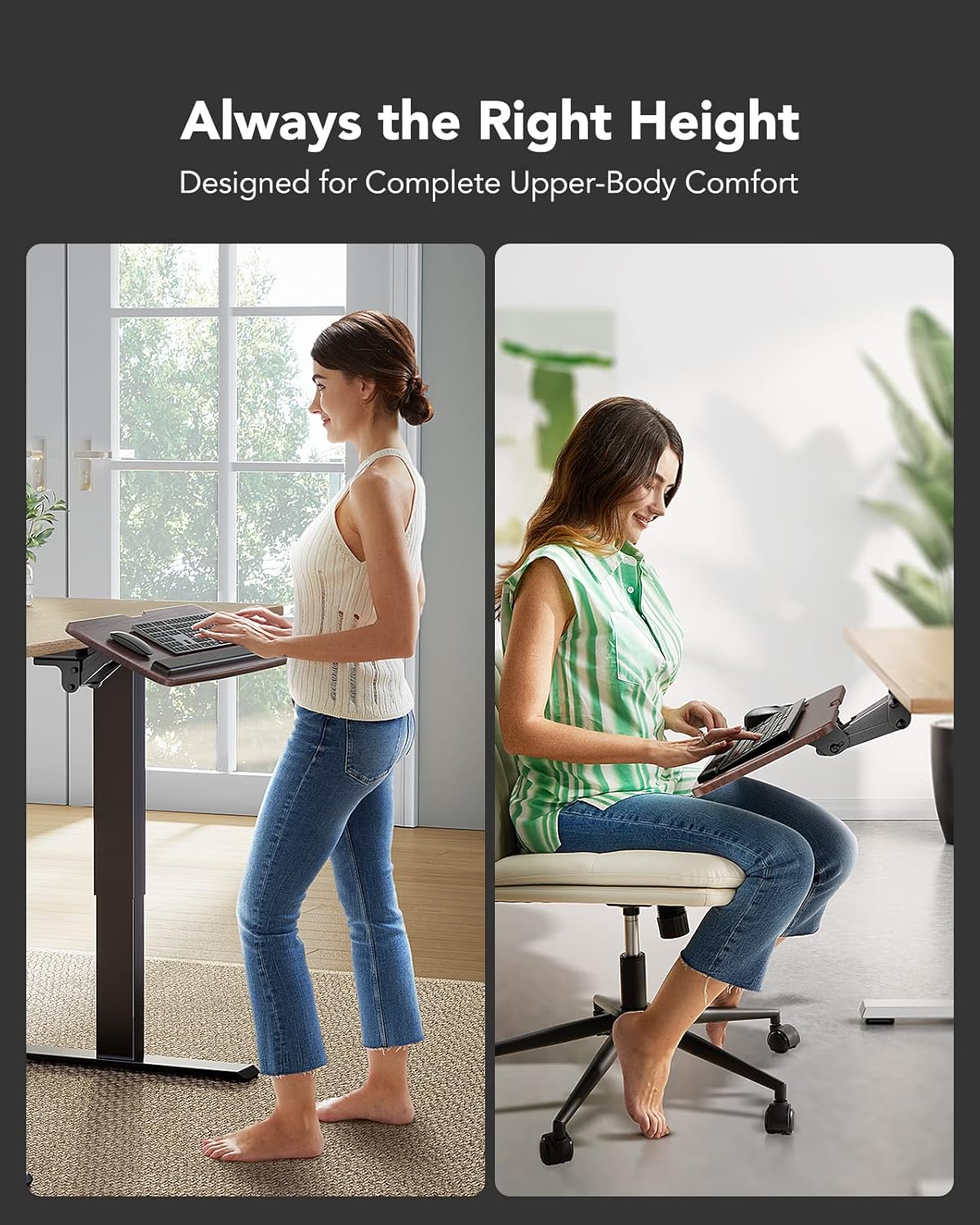 HUANUO Keyboard Tray Under Desk，360 Adjustable Ergonomic Sliding Keyboard & Mouse Tray, 25" W x 9.8" D, Brown